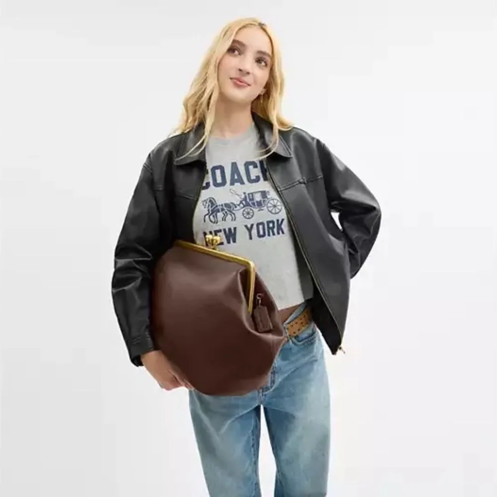 COACH Large Kisslock Frame Bag, Wallet, Bag Chain NEW W/TAGS Dark Brown CBR51 - Picture 13 of 15